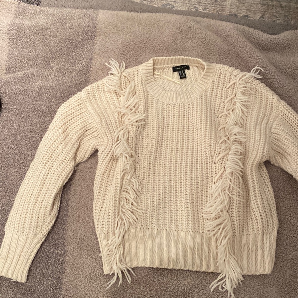 Cream fringe sweater size M